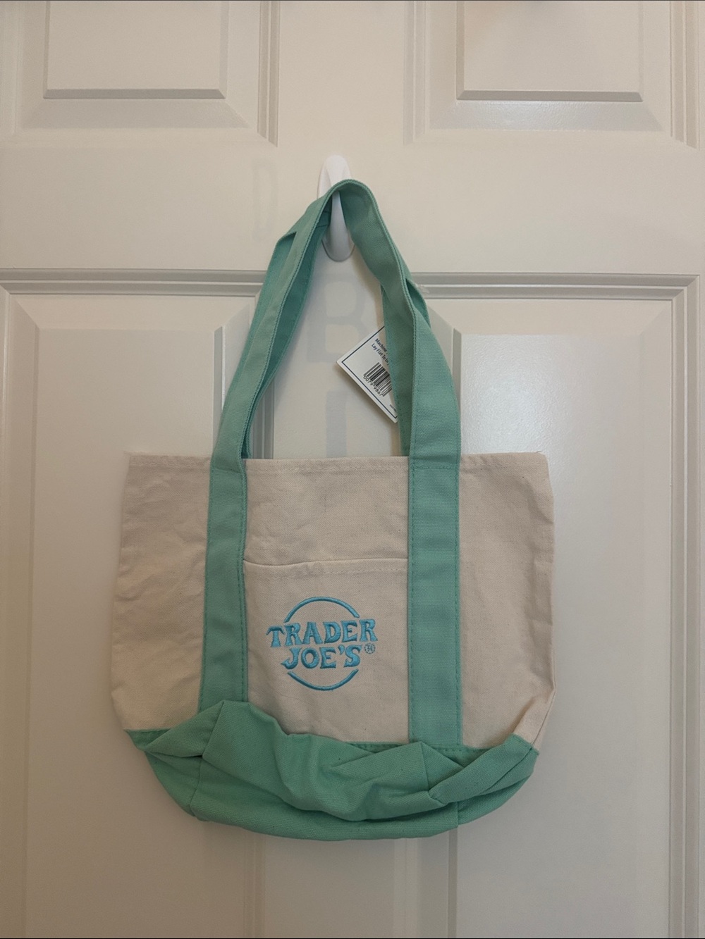 Trader Joe’s Canvas Tote Bag in Cream and Mint